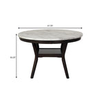 Table de salle à manger ronde de 120 cm avec plateau en imitation marbre, blanc et marron