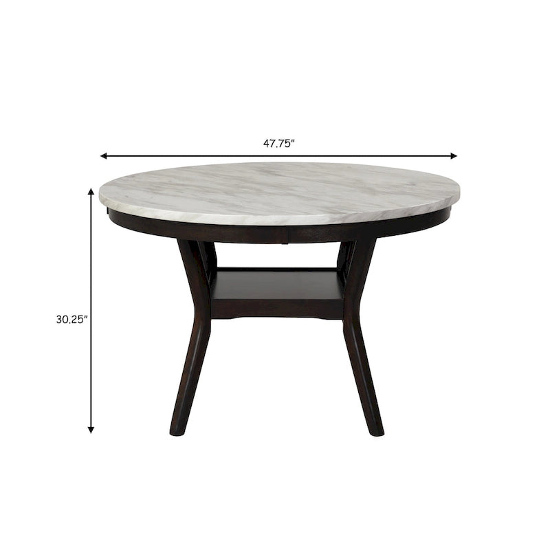 Table de salle à manger ronde de 120 cm avec plateau en imitation marbre, blanc et marron