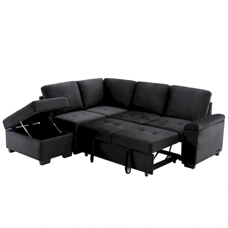 Canapé-lit d'angle escamotable avec roulettes, ports USB et prises de courant, canapé convertible fonctionnel pour le confort du salon