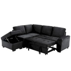 Velvet L-Shape Sleeper Sectional Sofa with Storage Ottoman, USB Charge