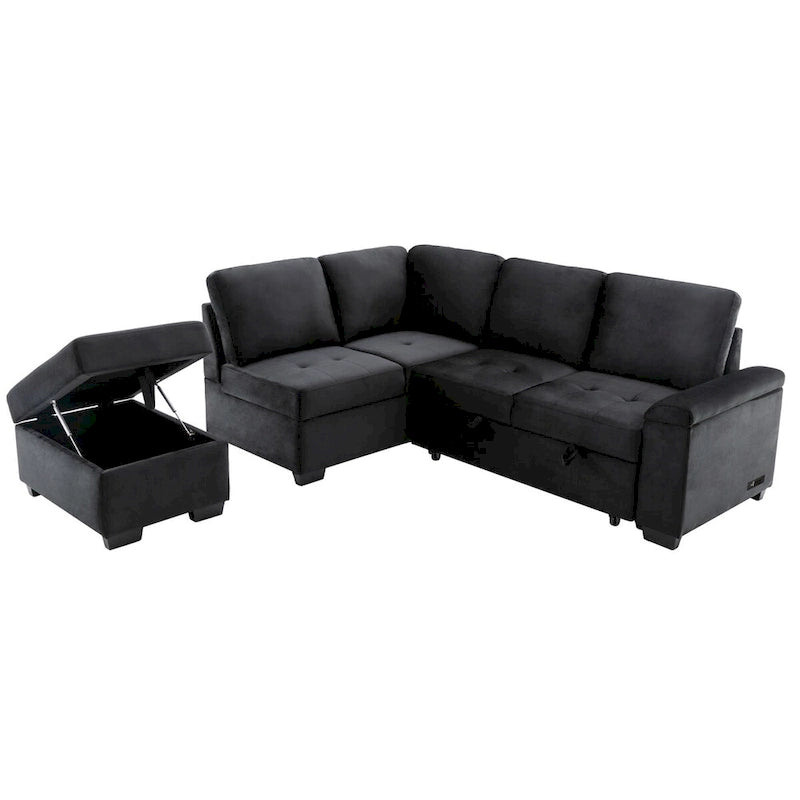 Canapé-lit d'angle escamotable avec roulettes, ports USB et prises de courant, canapé convertible fonctionnel pour le confort du salon