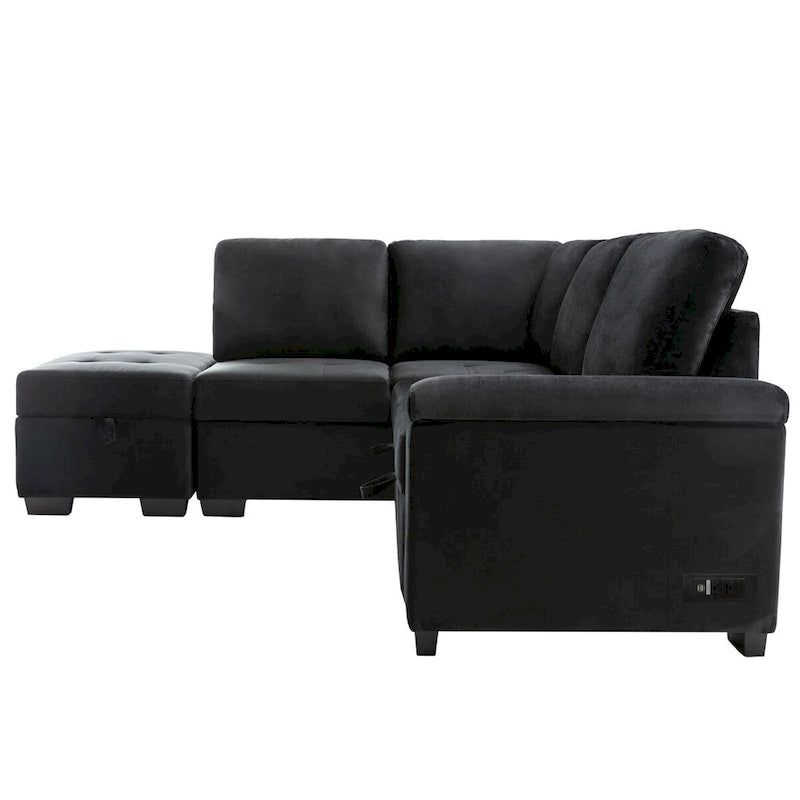 Canapé-lit d'angle escamotable avec roulettes, ports USB et prises de courant, canapé convertible fonctionnel pour le confort du salon