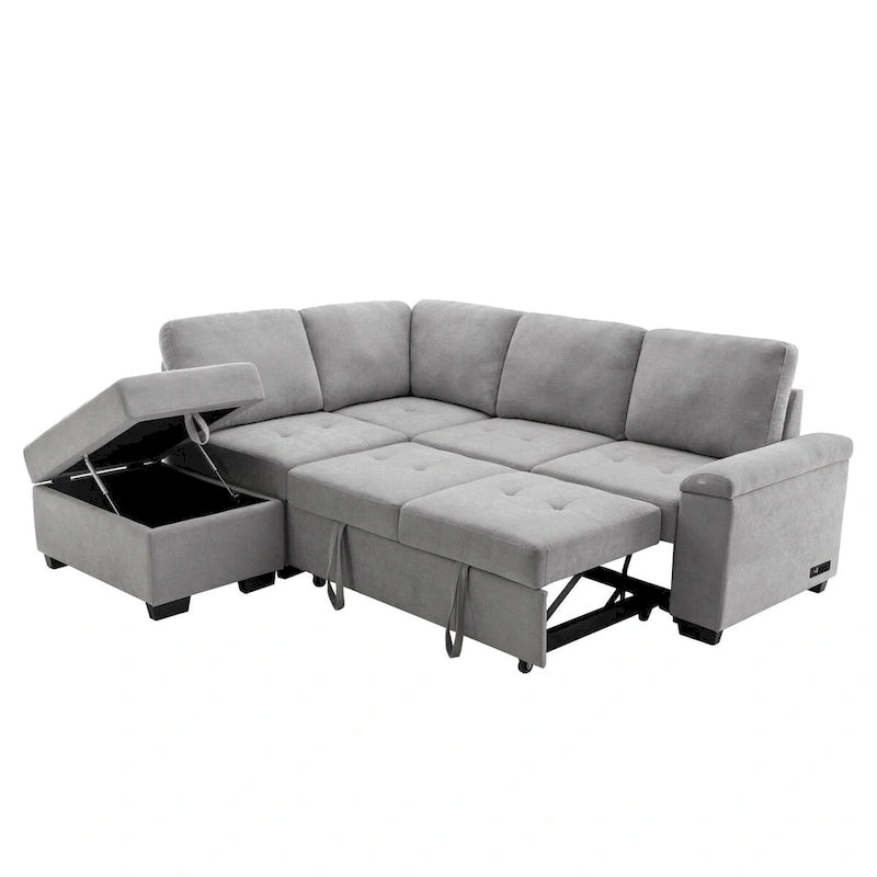 Canapé-lit d'angle escamotable avec roulettes, ports USB et prises de courant, canapé convertible fonctionnel pour le confort du salon