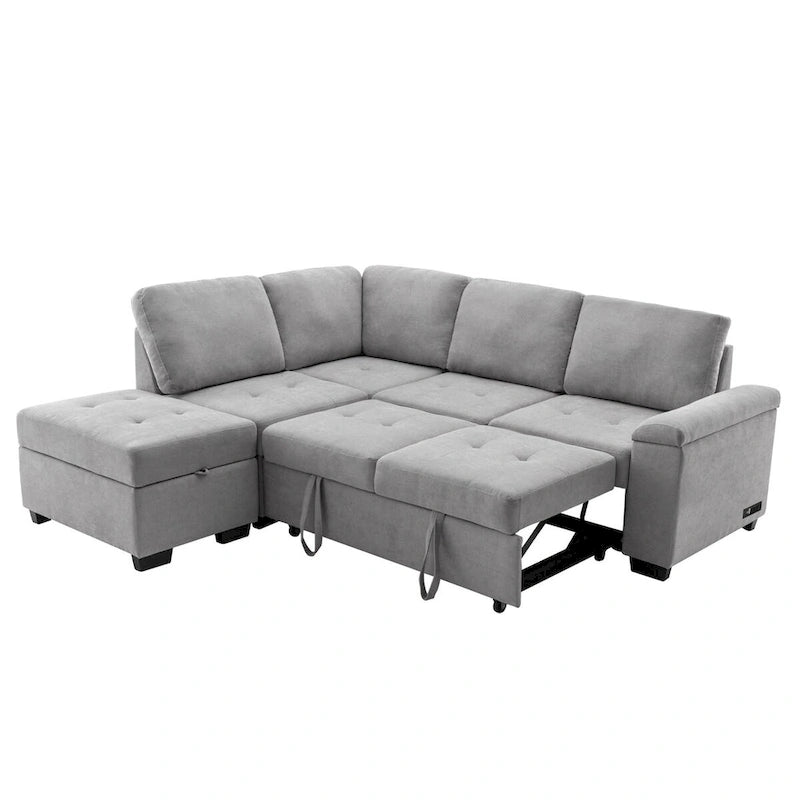 Canapé-lit d'angle escamotable avec roulettes, ports USB et prises de courant, canapé convertible fonctionnel pour le confort du salon