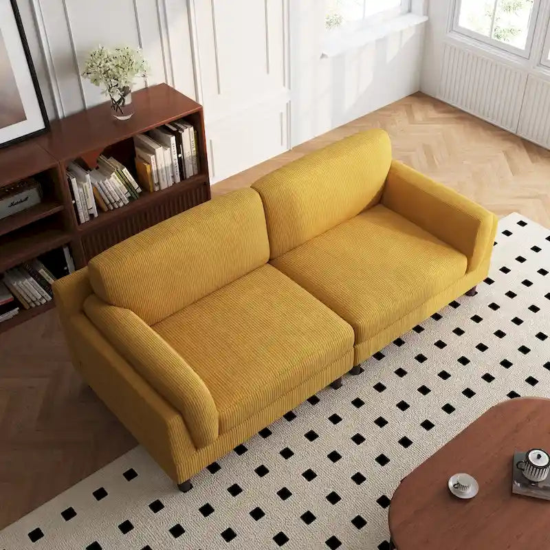 Grand canapé de salon en velours côtelé 90 places avec coussins réversibles