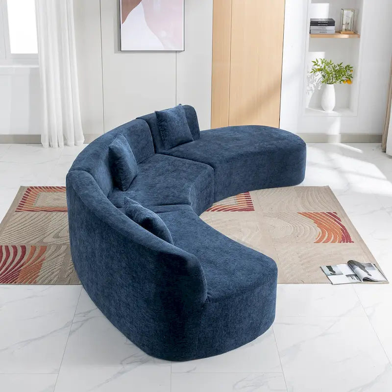 Canapé d'angle incurvé élégant de 136 po en tissu chenille avec trois coussins pour le salon,