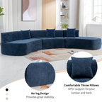 Canapé d'angle incurvé élégant de 136 po en tissu chenille avec trois coussins pour le salon,