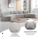 Canapé d'angle incurvé élégant de 136 po en tissu chenille avec trois coussins pour le salon,
