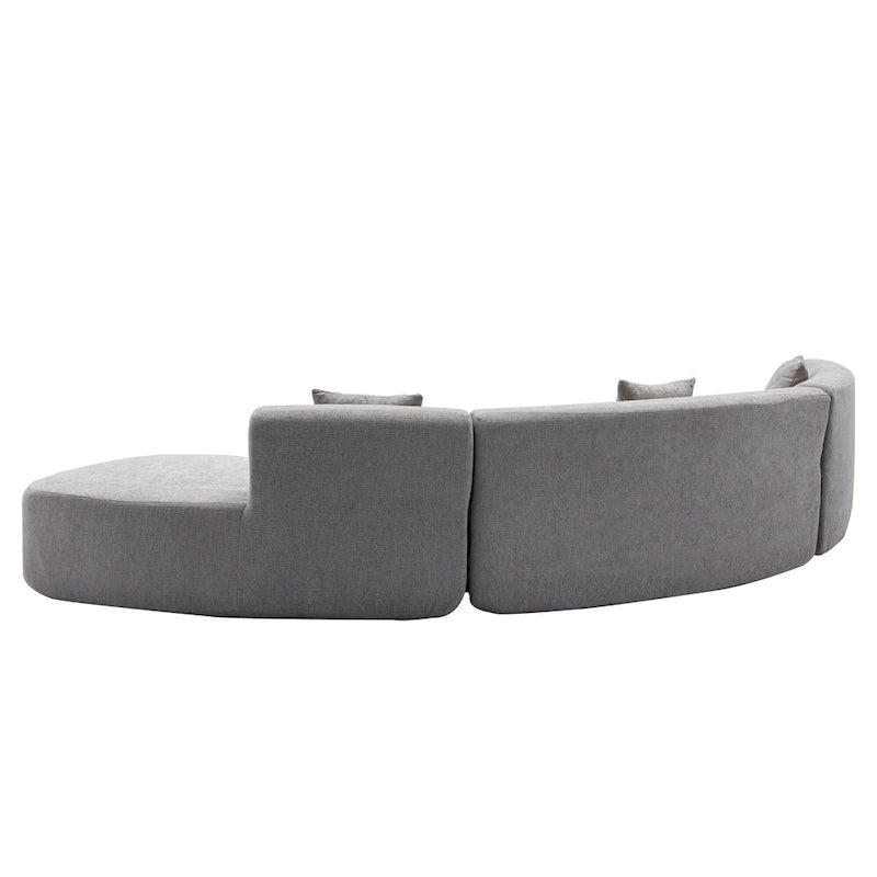 Canapé d'angle incurvé élégant de 136 po en tissu chenille avec trois coussins pour le salon,