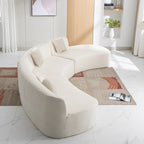 Canapé d'angle incurvé élégant de 136 po en tissu chenille avec trois coussins pour le salon,