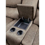 Causeuse inclinable manuelle double de 79 po avec console, microfibre marron