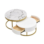 Table basse gigogne ronde moderne avec tiroirs