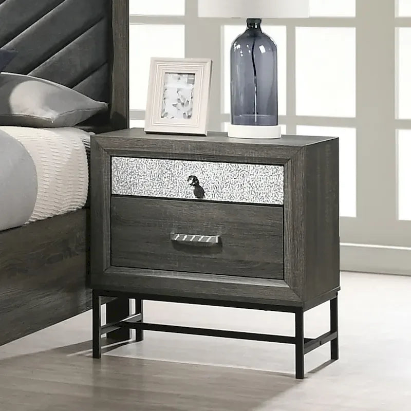 Ensemble de chambre à coucher Heinisk contemporain gris 6 pièces avec plateforme