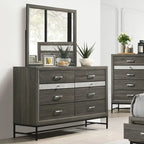 Ensemble de chambre à coucher Heinisk contemporain gris 6 pièces avec plateforme