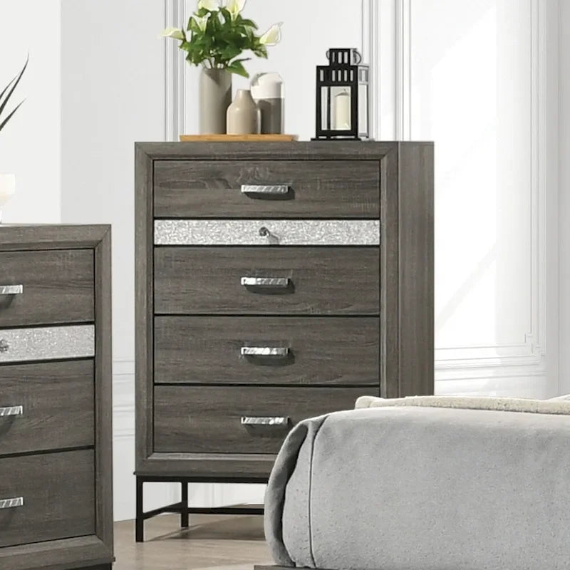 Ensemble de chambre à coucher Heinisk contemporain gris 6 pièces avec plateforme