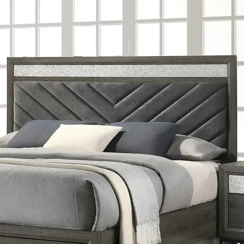 Ensemble de chambre à coucher Heinisk contemporain gris 6 pièces avec plateforme
