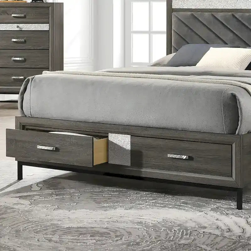 Ensemble de chambre à coucher Heinisk contemporain gris 6 pièces avec plateforme