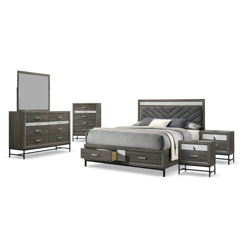 Ensemble de chambre à coucher Heinisk contemporain gris 6 pièces avec plateforme