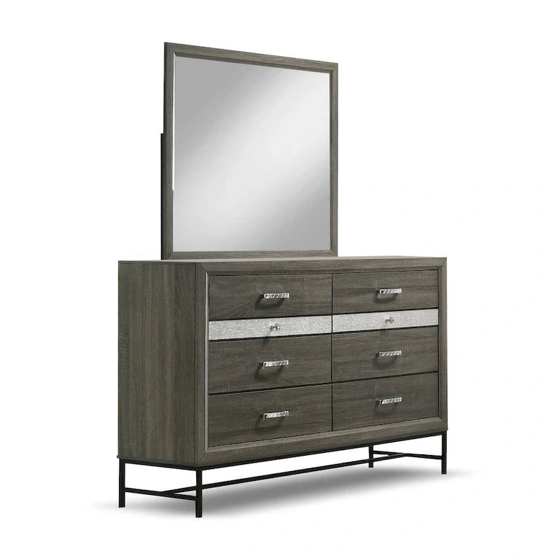 Ensemble de chambre à coucher Heinisk contemporain gris 6 pièces avec plateforme