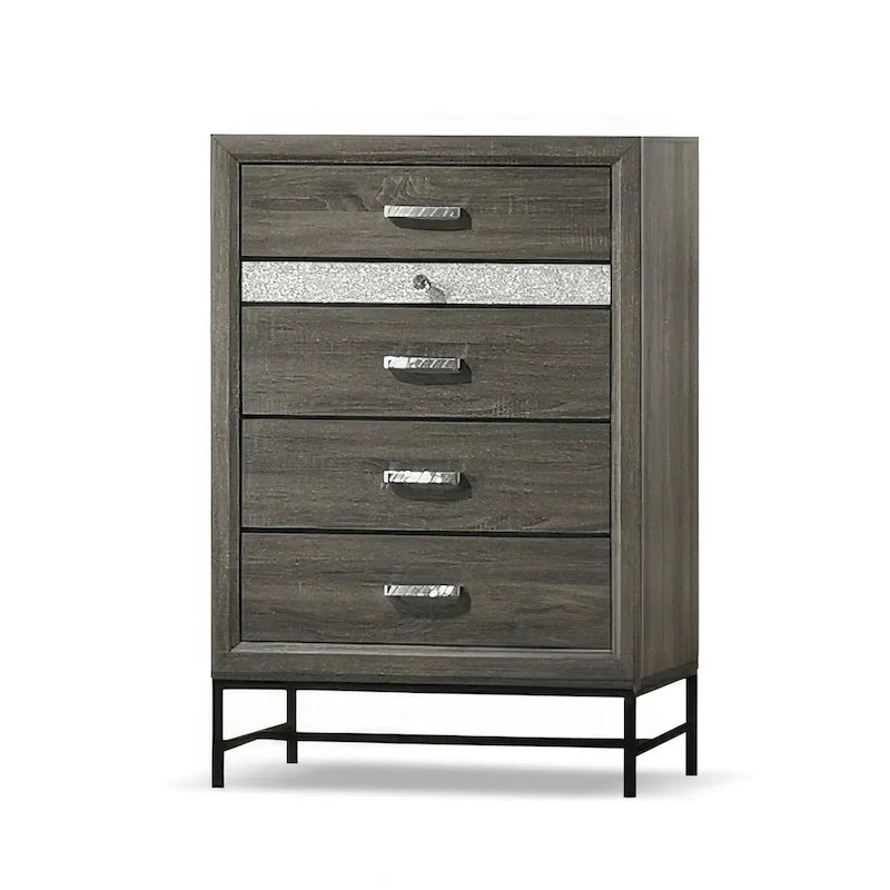 Ensemble de chambre à coucher Heinisk contemporain gris 6 pièces avec plateforme