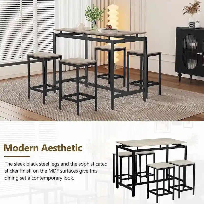 Ensemble table de bar et tabourets compacts 5 pièces moderne