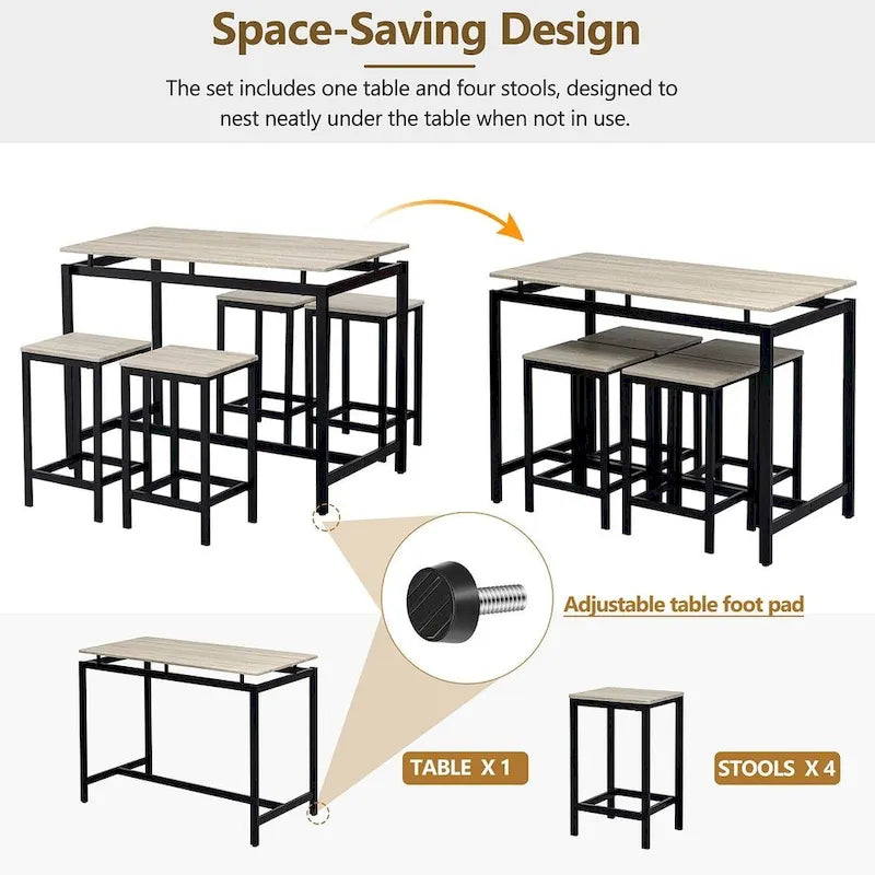 Ensemble table de bar et tabourets compacts 5 pièces moderne