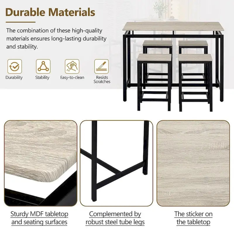 Ensemble table de bar et tabourets compacts 5 pièces moderne