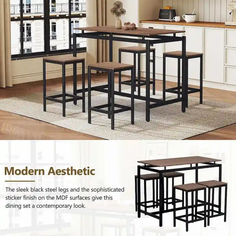 Ensemble table de bar et tabourets compacts 5 pièces moderne