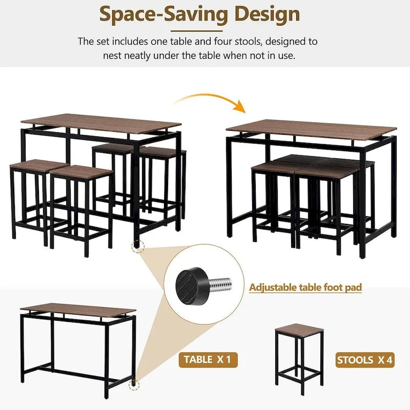 Ensemble table de bar et tabourets compacts 5 pièces moderne